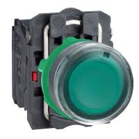 Pulsador luminoso verde, 22MM 1 NA + 1 NC 230 V CA/CC  50/60 Hz